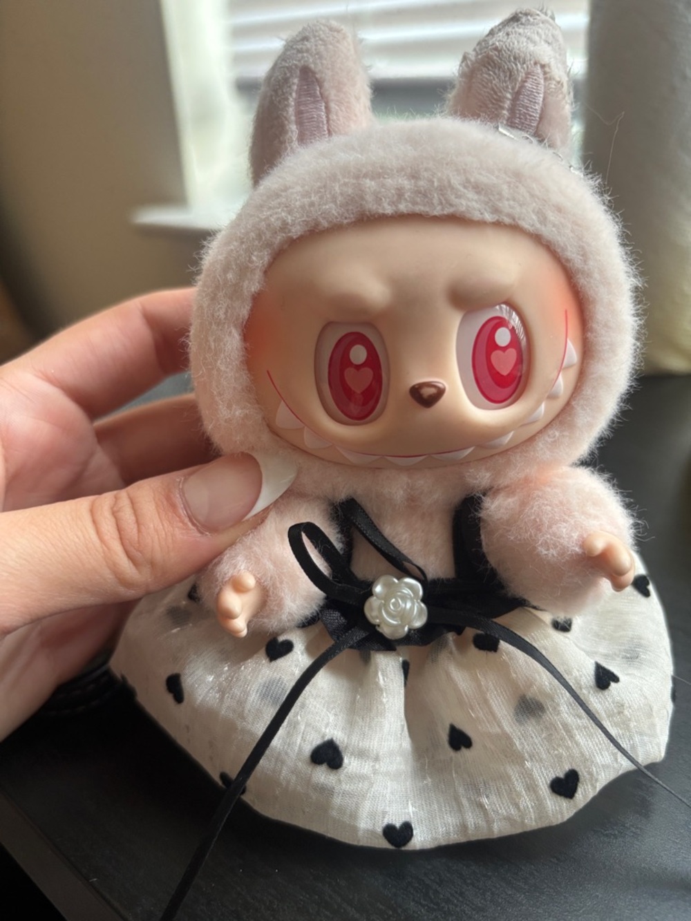 Labubu Dada Cute Pink Fuzzy Bunny Doll with Heart Eyes